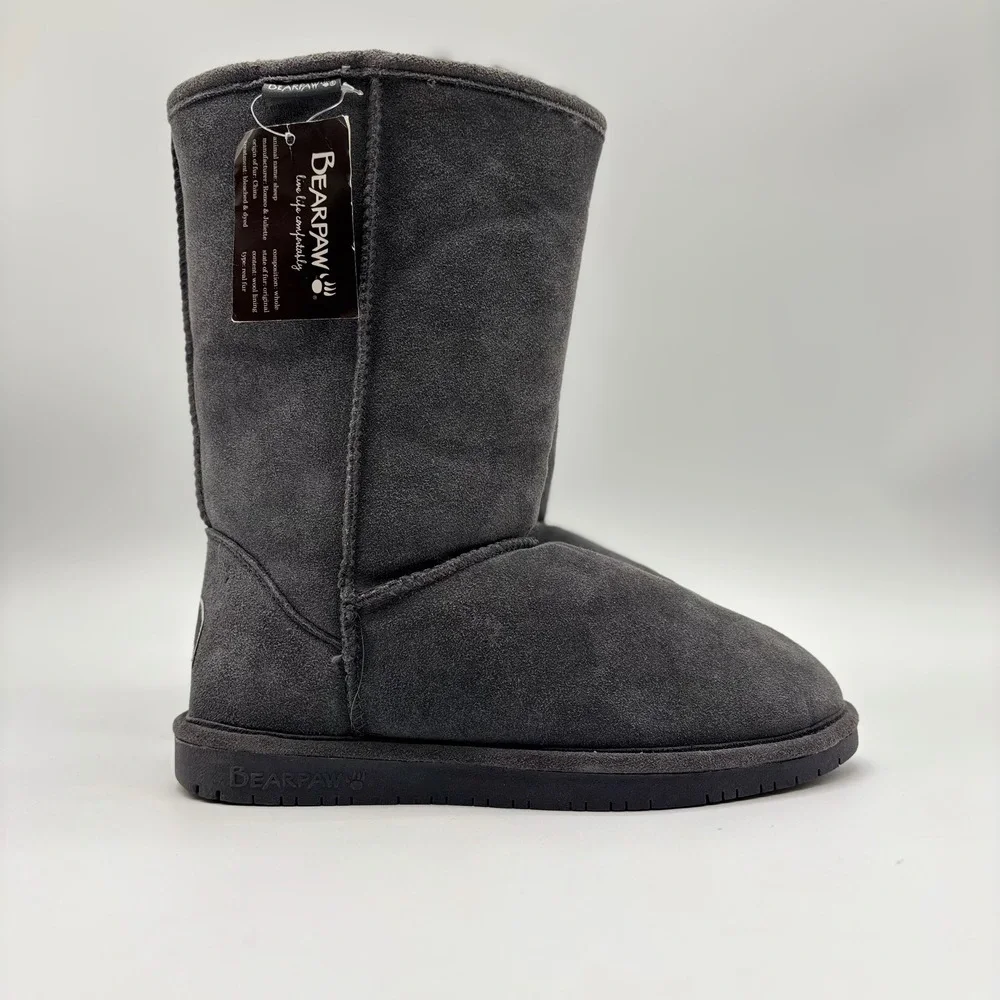 Bearpaw Elle Tall Gray Suede Winter Boots Womens 11‎ Wool Blend Lining NeverWet